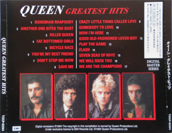 Queen ‎– Greatest Hits - CD - Edición Japonesa / Japanese Edition - SIN OBI - NO OBI - 1994 - EMI ‎– TOCP-8284 - Nuevo sin usar pero no precintado / New and unplayed but not sealed