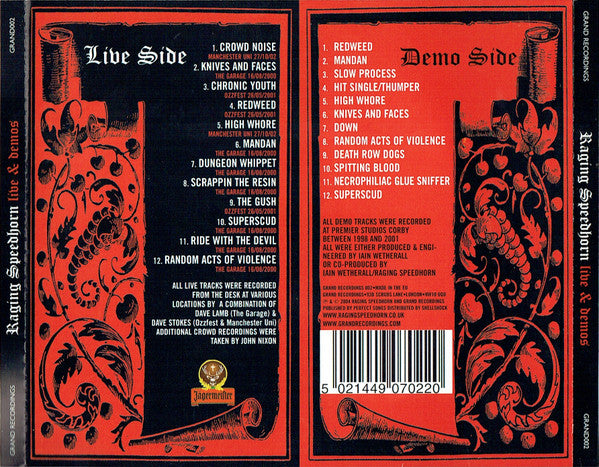 Raging Speedhorn – Live And Demos - 2xCD - 2004 - Grand Recordings – GRAND002 - CD Muy Buen Estado (VG+) / Portada Nueva (M)