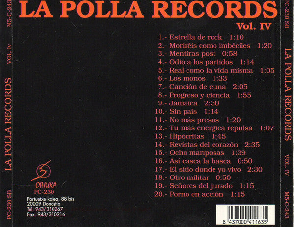 La Polla Records – Versiones Originales - Vol. IV - CD - Oihuka – PC-230 SB / M5-C-243