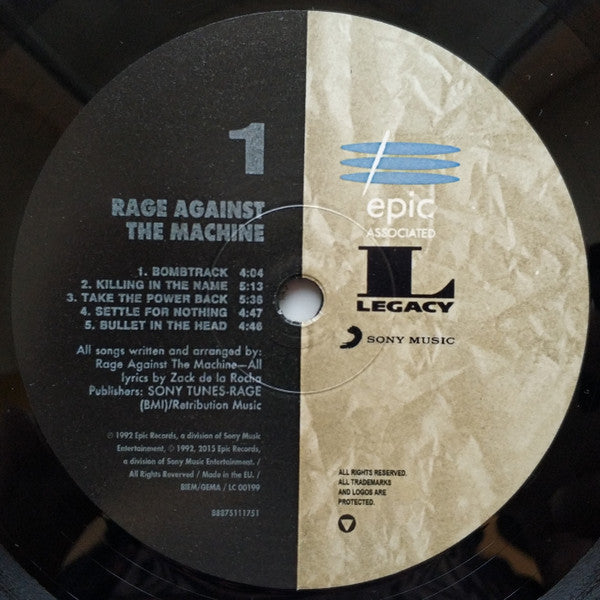 Rage Against The Machine – Rage Against The Machine - LP - 180 gr. - 2017 - Epic Associated – 88875111751, Legacy – 88875111751, Sony Music – 88875111751