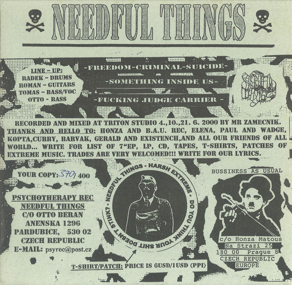 Needful Things / Wadge – Needful Things / Wadge - 7" - 2000 - Psychotherapy Records – PSY 016, Bussiness As Usual – PSY 016