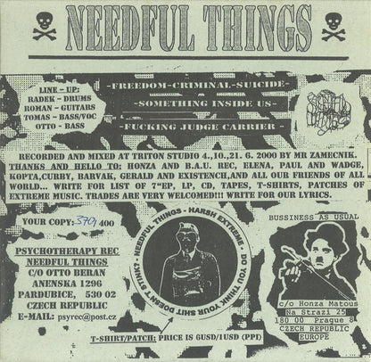 Needful Things / Wadge – Needful Things / Wadge - 7" - 2000 - Psychotherapy Records – PSY 016, Bussiness As Usual – PSY 016