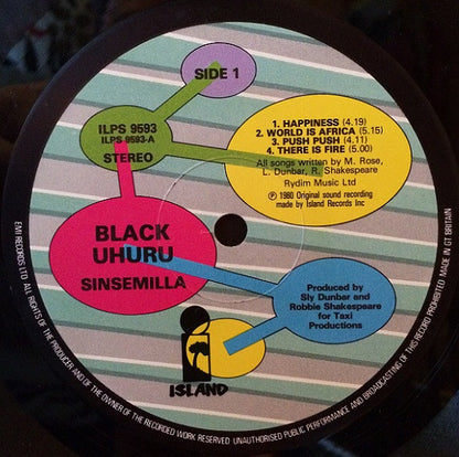 Black Uhuru ‎– Sinsemilla - LP - 1980 - Island Records ‎– ILPS 9593 - USADO / USED (M- / VG+)