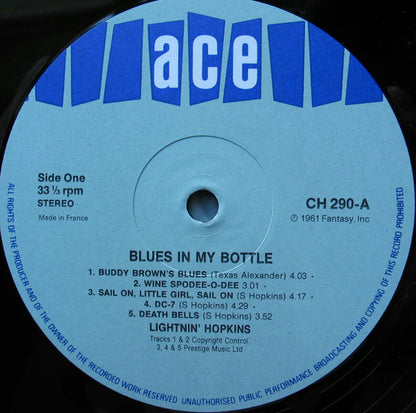 Lightnin' Hopkins – Blues In My Bottle - LP - 1990 (France) - Ace – CH 290 - USADO / USED (M- / VG+)