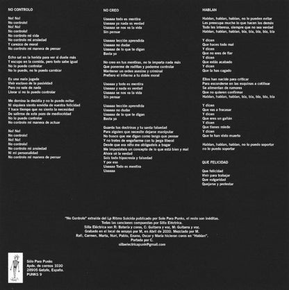 Silla Eléctrica – No Controlo - 7" - 2010 - Solo Para Punks – PUNKS9