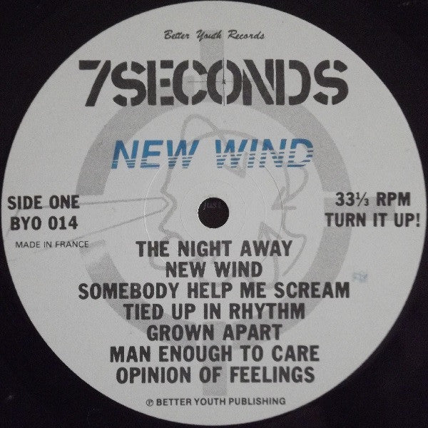 7 Seconds – New Wind - LP - White Labels - 1986 - Better Youth Organization – BYO 014, Positive Force Records – #8, Southern Studios - USADO / USED (VG+ / VG+)