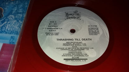 Various ‎– Thrashing Till Death - LP - Rojo / Red - 1990 - Momentos Trashicos ‎– MT001 - Muy Buen Estado / Very Good Condition (VG+ / VG+)