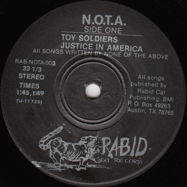 N.O.T.A. – Toy Soldiers E.P. - 7" - With Insert - 1984 - Rabid Cat Records – RAB-NOTA-003 - Muy Buen Estado / Very Good Condition (M / VG+)