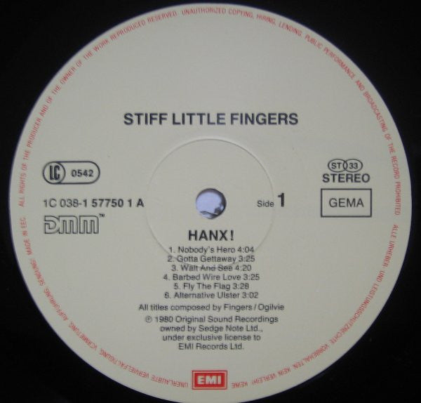 Stiff Little Fingers ‎– Hanx! - LP - 1989 - EMI ‎– 1C 038-1 57750 1, Fame ‎– 1C 038-1 57750 1 - Buen Estado / Good Condition (M- / VG)