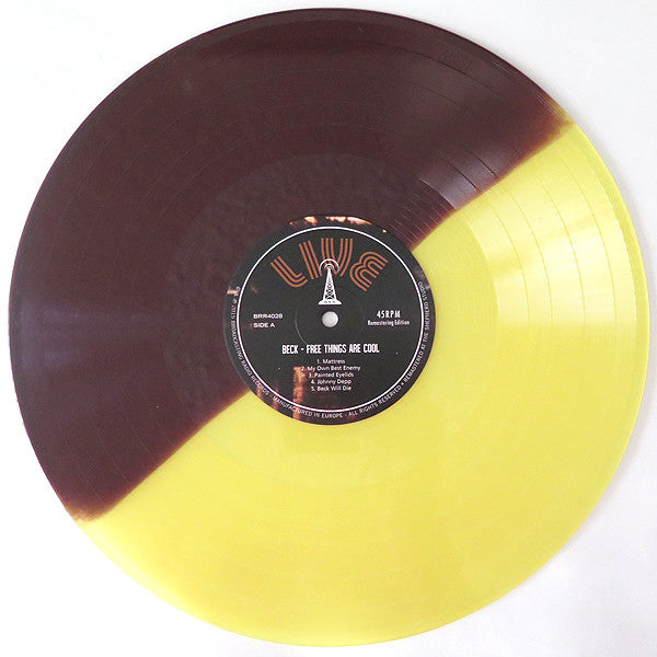 Beck – Free Things Are Cool - 12", 45 RPM - Burgundy & Yellow Split - 2015 - Broadcasting Radio Records – BRR4028