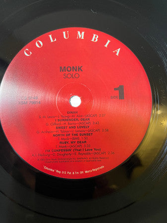 Monk – Solo Monk - LP - Reissue, Gloversville Pressing - Columbia – CS 9149 - USADO / USED (M- / VG+)