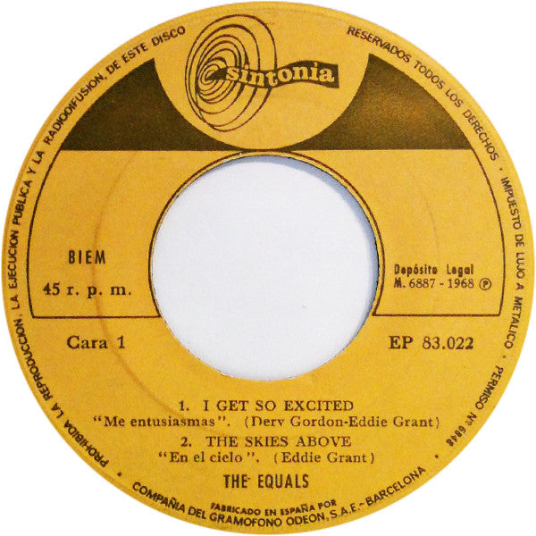 The Equals ‎– The Equals - 7" - Edición Española - 1968 -  Sintonia ‎– EP 83.022, President Records ‎– EP 83.022 - En estado Aceptable (VG/VG+)