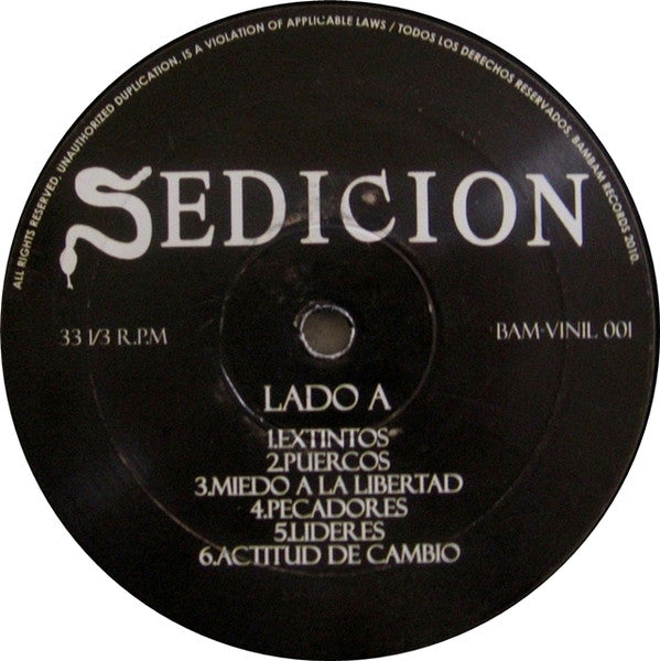 Sedicion – Extintos - LP - 2010 - Bambam Records – Bam-Vinil 001 - Nuevo sin usar pero no precintado / New and unplayed but not sealed.