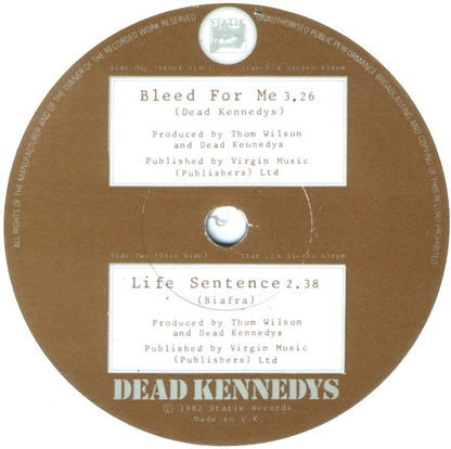 Dead Kennedys – Bleed For Me - 7" - With Insert - 1982 - Statik Records – STAT 22, Alternative Tentacles – VIRUS 23 - Muy Buen Estado / Very Good Condition (VG+ / VG++)