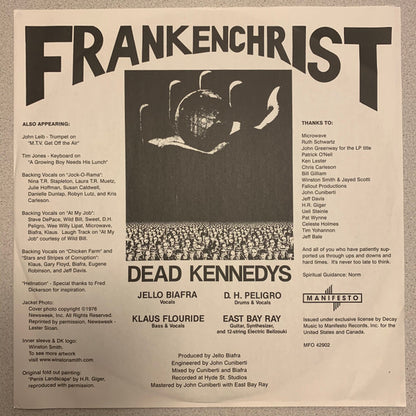 Dead Kennedys ‎– Frankenchrist - LP - Includes Original Inner Sleeve With Lirycs - 2001 - Manifesto ‎– MFO 42902 - Vinilo Como Nuevo (M-) / Portada Como Nueva (M-)