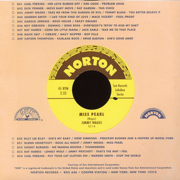 Glenn Honeycutt / Jimmy Wages – Rock All Night / Miss Pearl - 7" - 2001 - Norton Records – 851 - Como Nuevo / Like New (M- / M-)