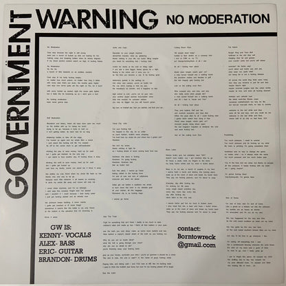 Government Warning – No Moderation - LP - 2006 - Feral Ward – YAN-0012-034-2006 - Vinilo Muy Buen Estado / Portada Muy Buen Estado (VG++/VG++).