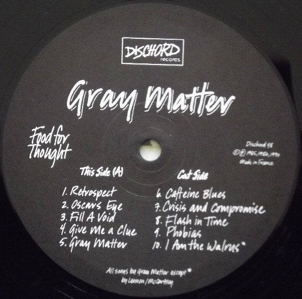 Gray Matter – Food For Thought - LP - 1990 - 	Dischord Records – DISCHORD 48 - Muy Buen Estado / Very Good Condition (VG+/VG+)