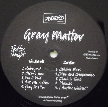 Gray Matter – Food For Thought - LP - 1990 - 	Dischord Records – DISCHORD 48 - Muy Buen Estado / Very Good Condition (VG+/VG+)
