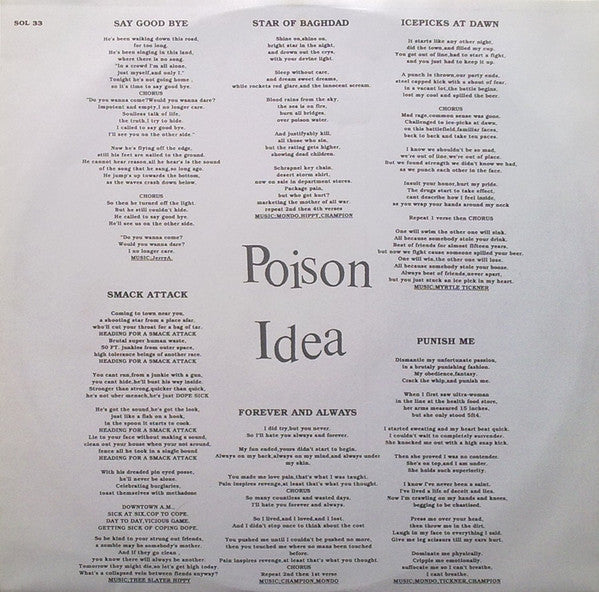 Poison Idea – Blank Blackout Vacant - LP - 1992 - Vinyl Solution – SOL33 - Muy Buen Estado / Very Good Condition (VG+ / VG+)