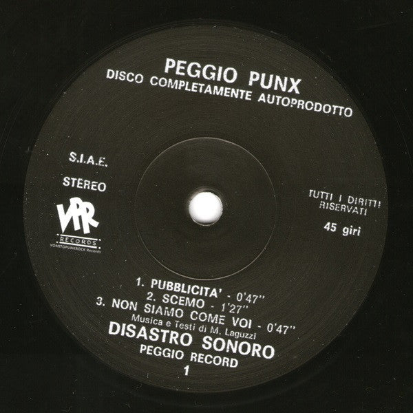 Peggio Punx – Disastro Sonoro E.P. - 7" - 2014 - Vomitopunkrock Records – REF001SG - Como Nuevo / Like New (M / M-)