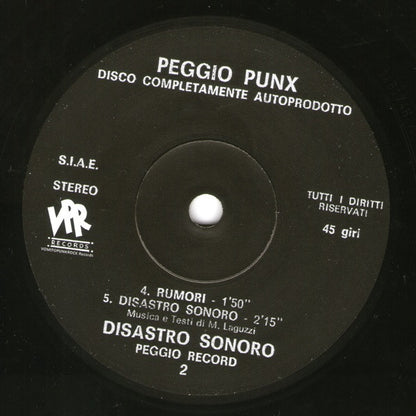 Peggio Punx – Disastro Sonoro E.P. - 7" - 2014 - Vomitopunkrock Records – REF001SG - Como Nuevo / Like New (M / M-)