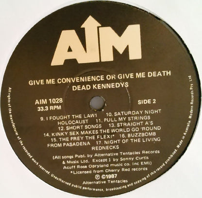 Dead Kennedys – Give Me Convenience Or Give Me Death - LP + 7" + Booklet - White Label - 1989 (Australia) - AIM – AIM 1028 - Vinilo Muy Buen Estado (VG+) / Portada Muy Buen Estado (VG+)